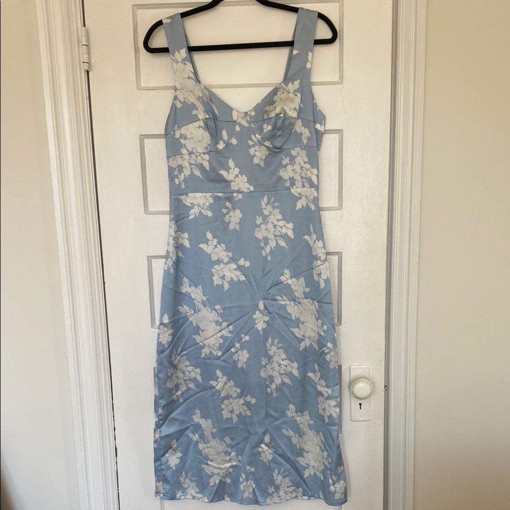 RIHOAS Light Blue and White Floral Midi Dress